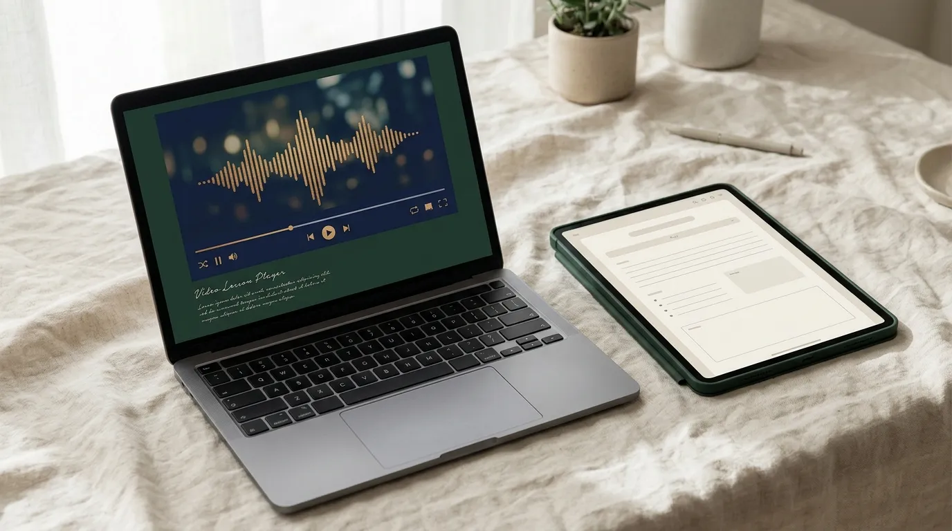 The English Under Pressure course shown on a laptop and tablet